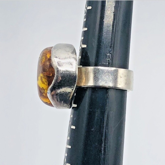 LARGE 925 STERLING Silver & BALTIC AMBER RING SIZE 9.5 Ladies Jewelry - Picture 11 of 16